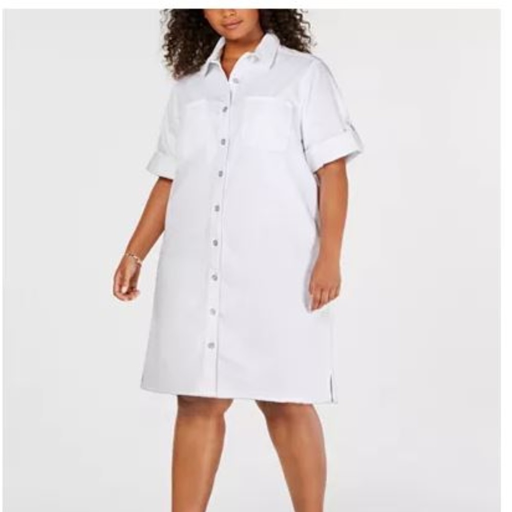 Style &amp; Co Cotton Raw-Hem Denim Shirtdress-16w